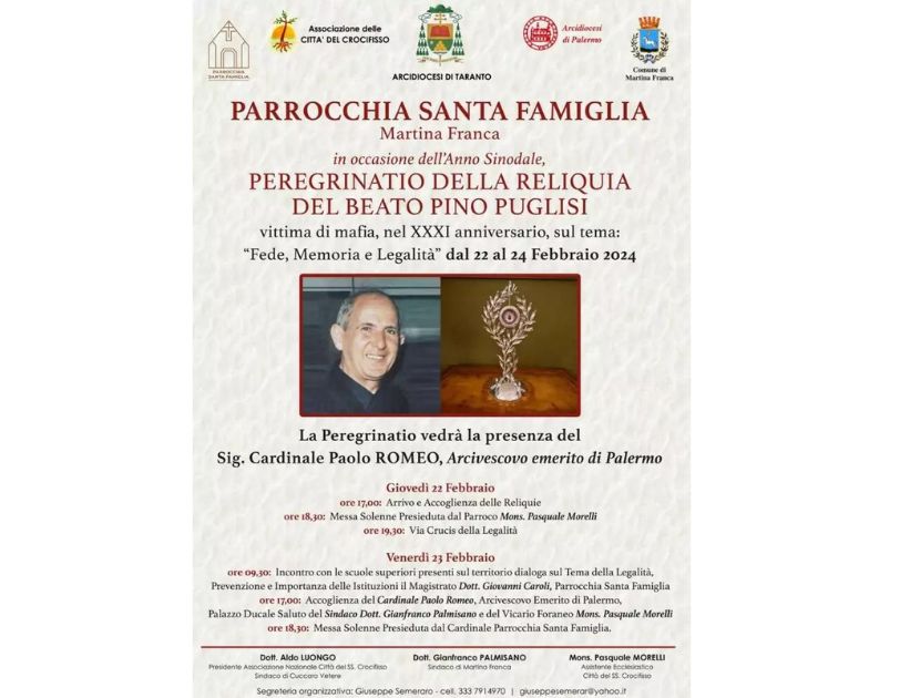 arrivo della reliquia di Pino Puglisi a Martina Franca