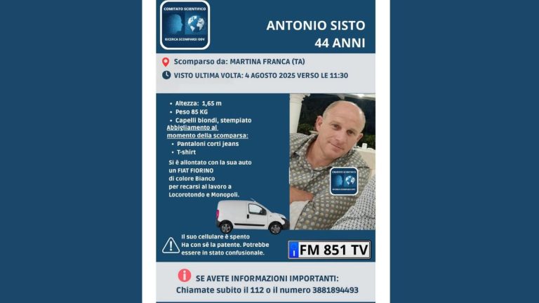 Locandina scomparsa Antonio Sisto - Martina Franca 4 agosto 2025