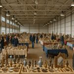 Espositori del mercatino dell’antiquariato a Ortolini nel padiglione fieristico