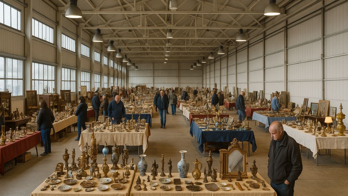 Espositori del mercatino dell’antiquariato a Ortolini nel padiglione fieristico