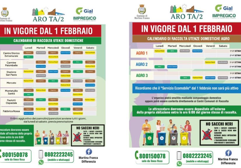 Raccolta differenziata dei rifiuti con nuovi calendari in vigore dal 1° febbraio (1)