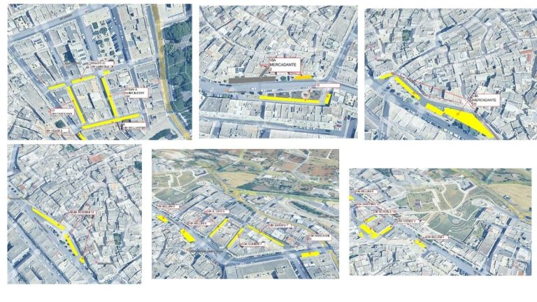 alcune delle strisce di parcheggio lungo l’extramurale per la nuova disciplina dei parcheggi residenti centro storico