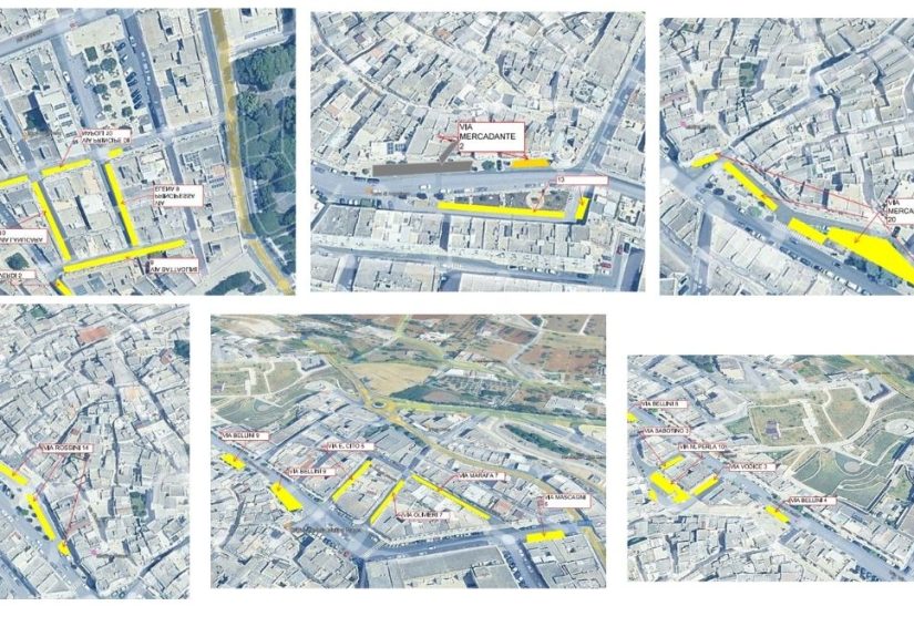 alcune delle strisce di parcheggio lungo l’extramurale per la nuova disciplina dei parcheggi residenti centro storico