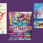 Sfilata del Carnevale a Martina Franca nel centro storico con maschere e famiglie in festa.