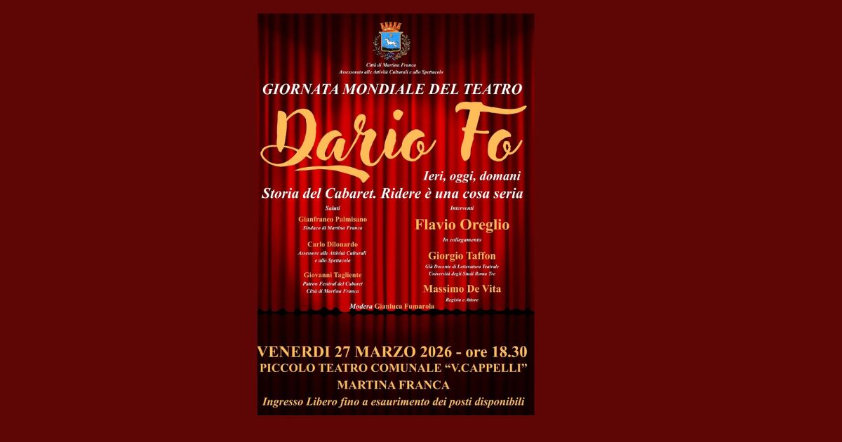 Piccolo Teatro Comunale di Martina Franca per la Giornata mondiale del teatro dedicata a Dario Fo