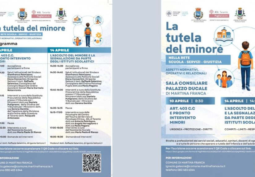Convegno sulla tutela del minore nella scuola, servizi e giustizia al Palazzo Ducale di Martina Franca
